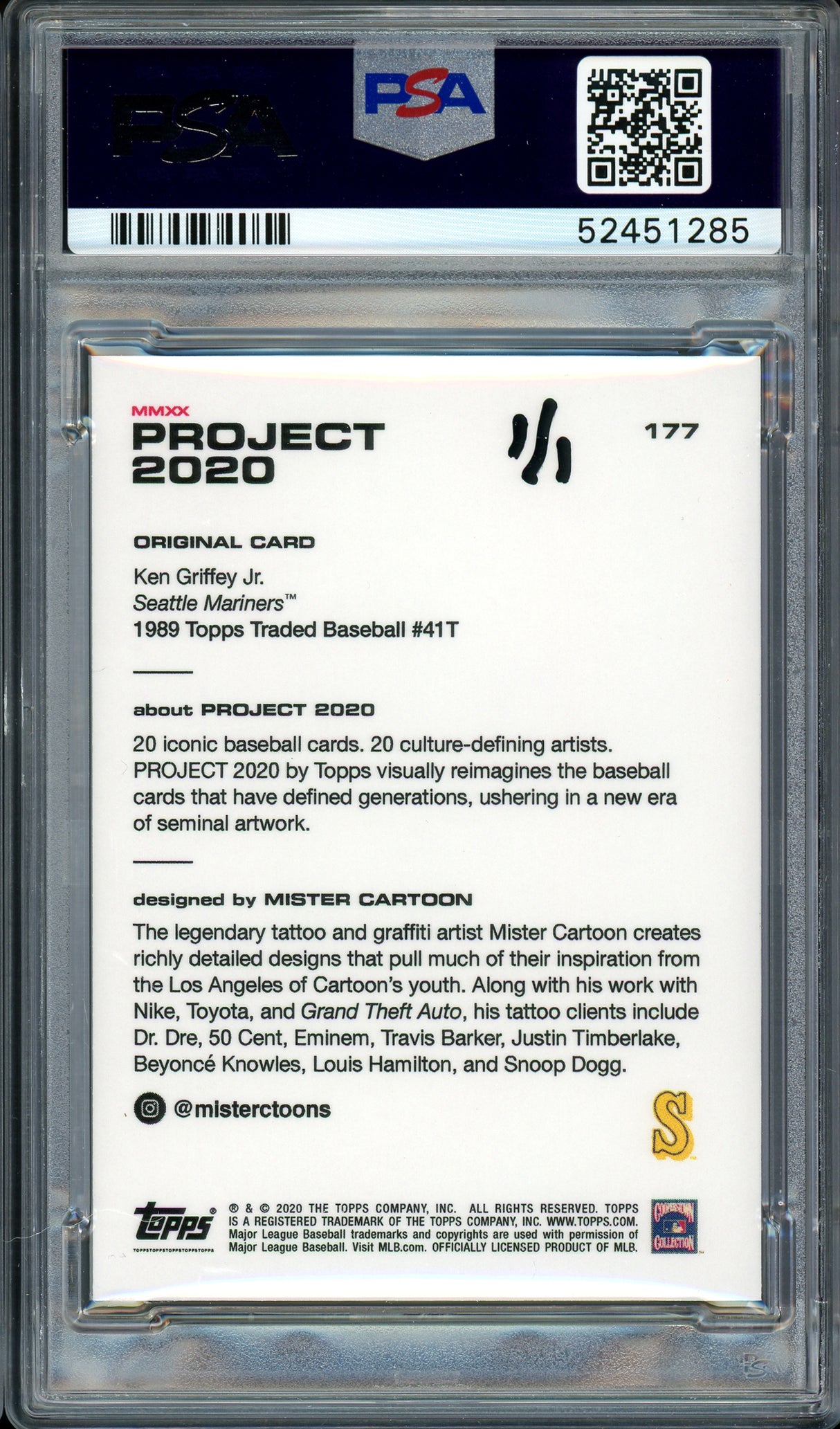 Ken Griffey Jr. Autographed Topps Project 2020 Mister Cartoon Card #177 Seattle Mariners "10x GG" #1/1 PSA/DNA #52451285