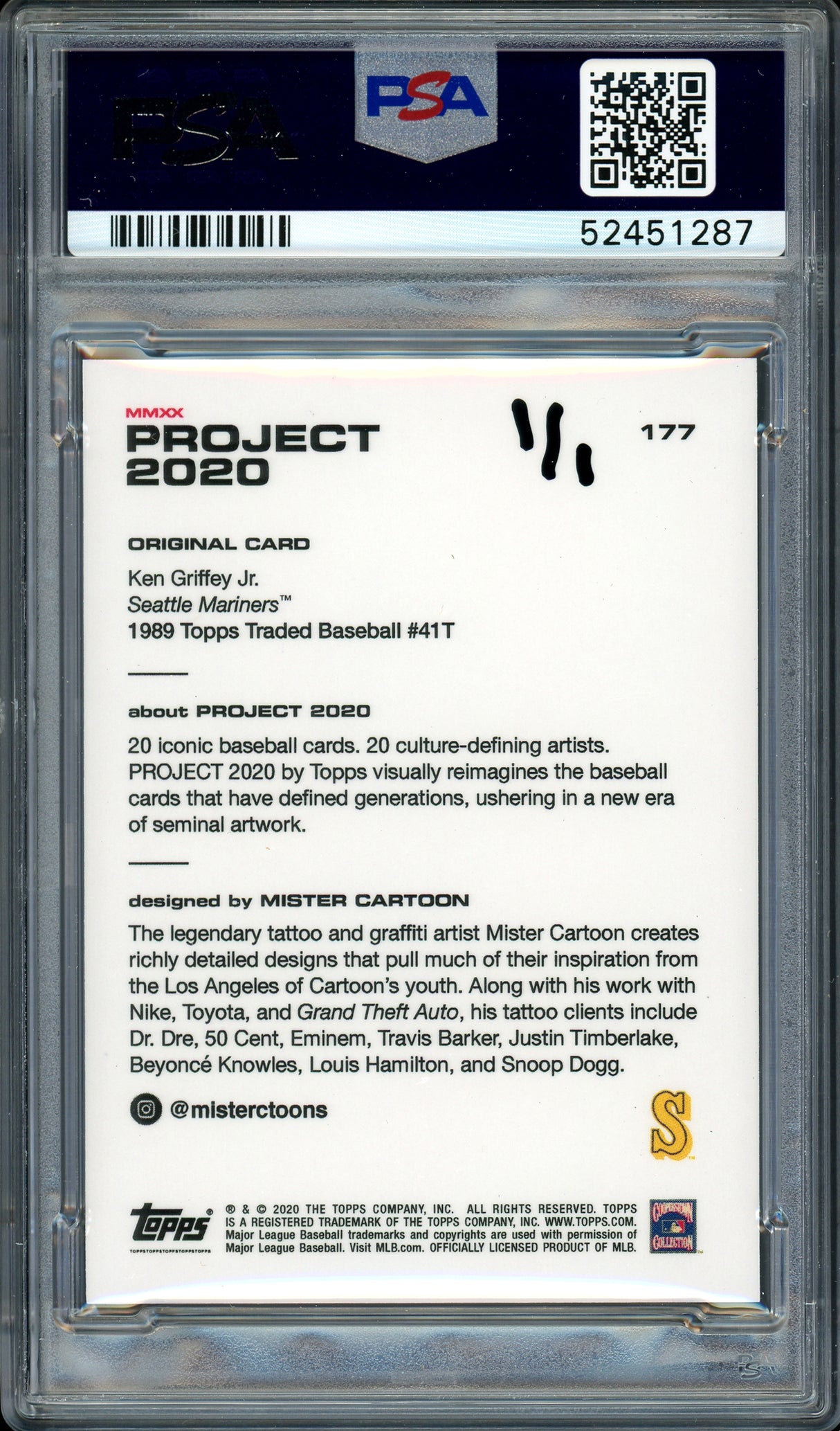 Ken Griffey Jr. Autographed Topps Project 2020 Mister Cartoon Card #177 Seattle Mariners "10x GG" #1/1 PSA/DNA #52451287