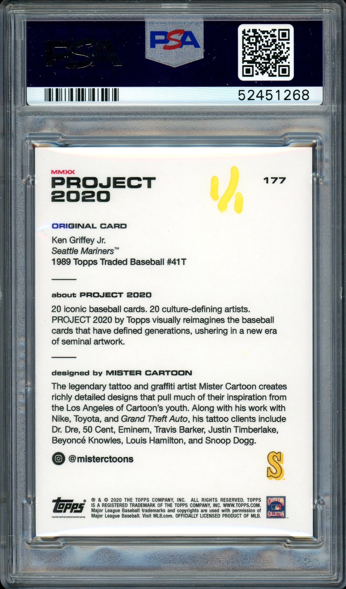 Ken Griffey Jr. Autographed Topps Project 2020 Mister Cartoon Card #177 Seattle Mariners "1989" #1/1 PSA/DNA #52451268