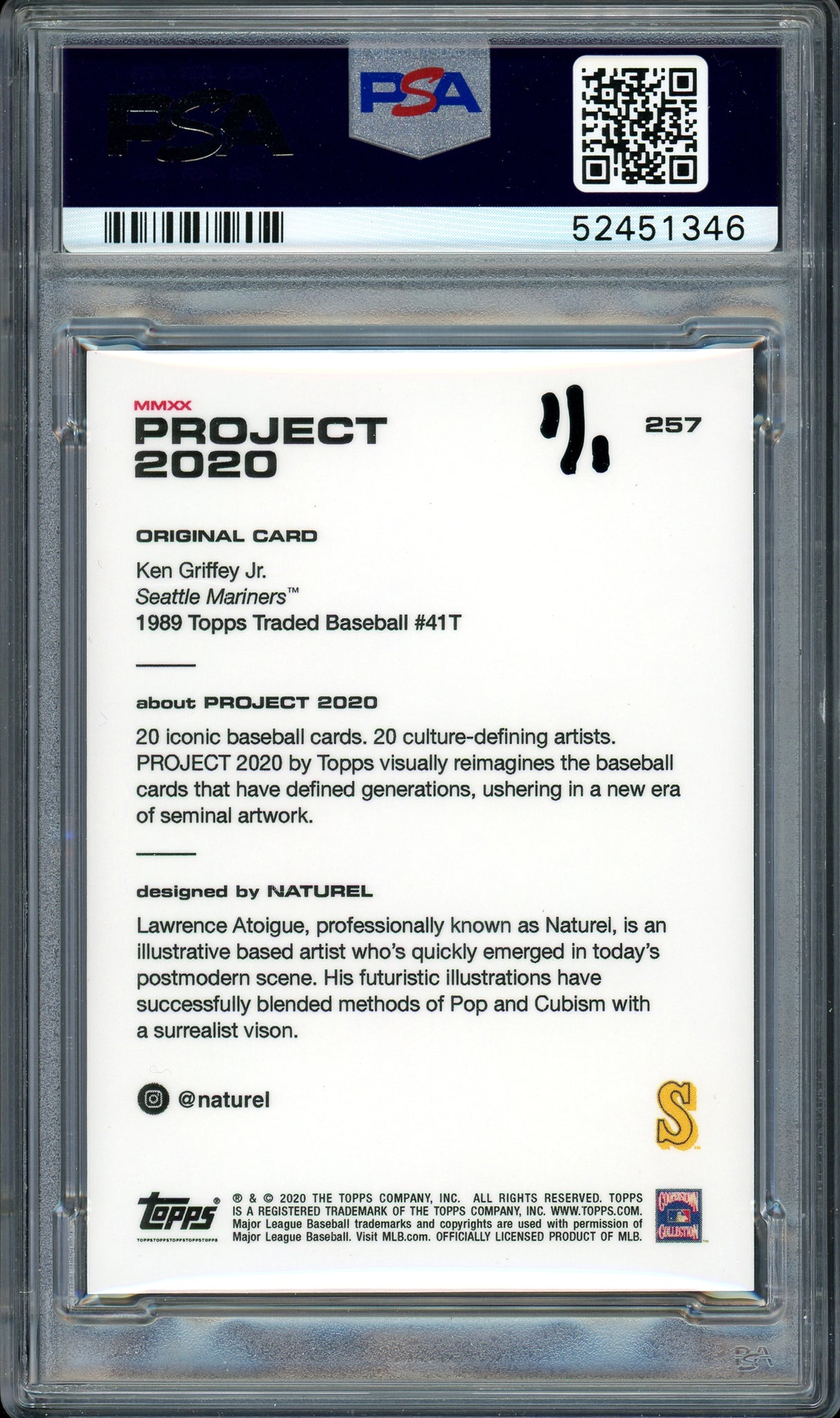 Ken Griffey Jr. Autographed Topps Project 2020 Naturel Card #257 Seattle Mariners "10x GG" #1/1 PSA/DNA #52451346