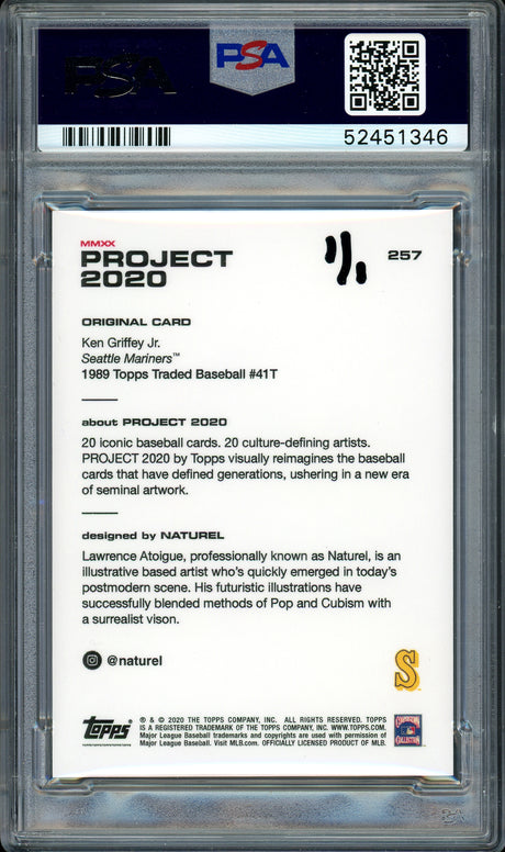 Ken Griffey Jr. Autographed Topps Project 2020 Naturel Card #257 Seattle Mariners "10x GG" #1/1 PSA/DNA #52451346