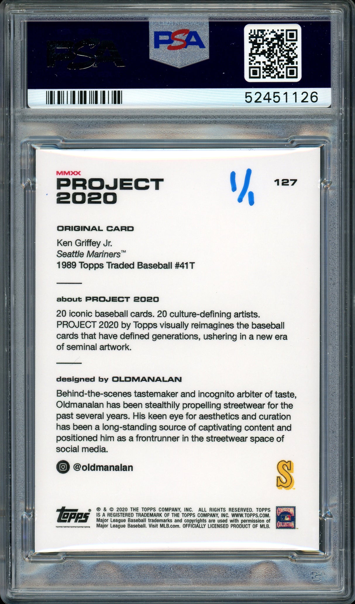 Ken Griffey Jr. Autographed Topps Project 2020 Oldmanalan Card #127 Seattle Mariners "24" #1/1 PSA/DNA #52451126