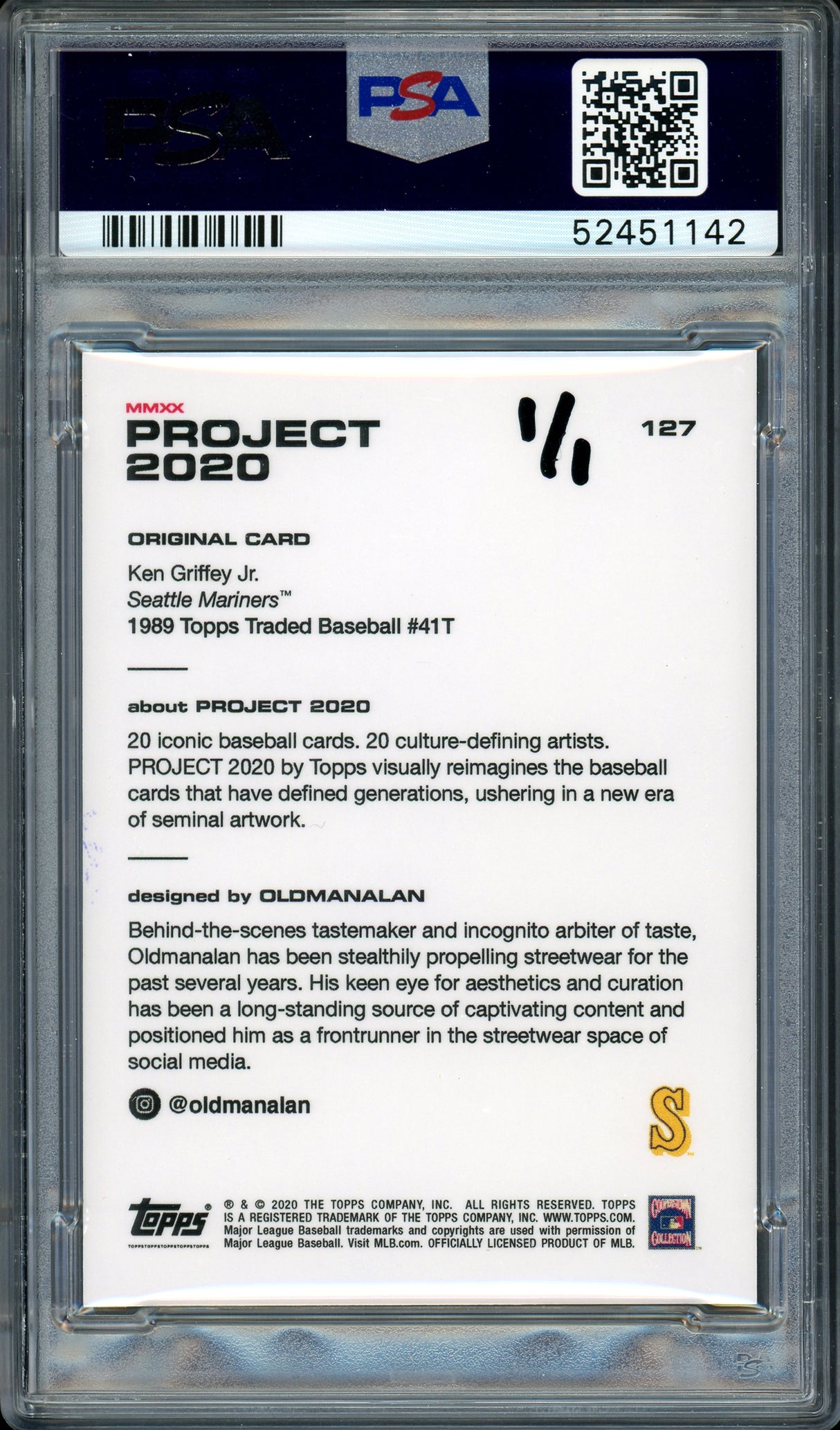 Ken Griffey Jr. Autographed Topps Project 2020 Oldmanalan Card #127 Seattle Mariners "13x AS" #1/1 PSA/DNA #52451142