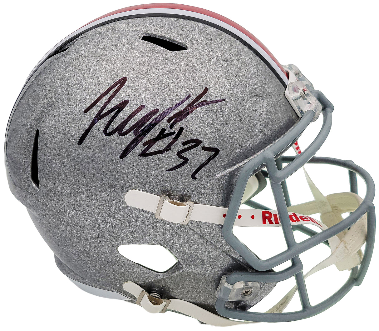 TreVeyon Henderson Autographed Ohio State Buckeyes Silver Full Size Replica Speed Helmet Beckett BAS QR Stock #202073