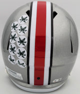 TreVeyon Henderson Autographed Ohio State Buckeyes Silver Full Size Replica Speed Helmet Beckett BAS QR Stock #202073