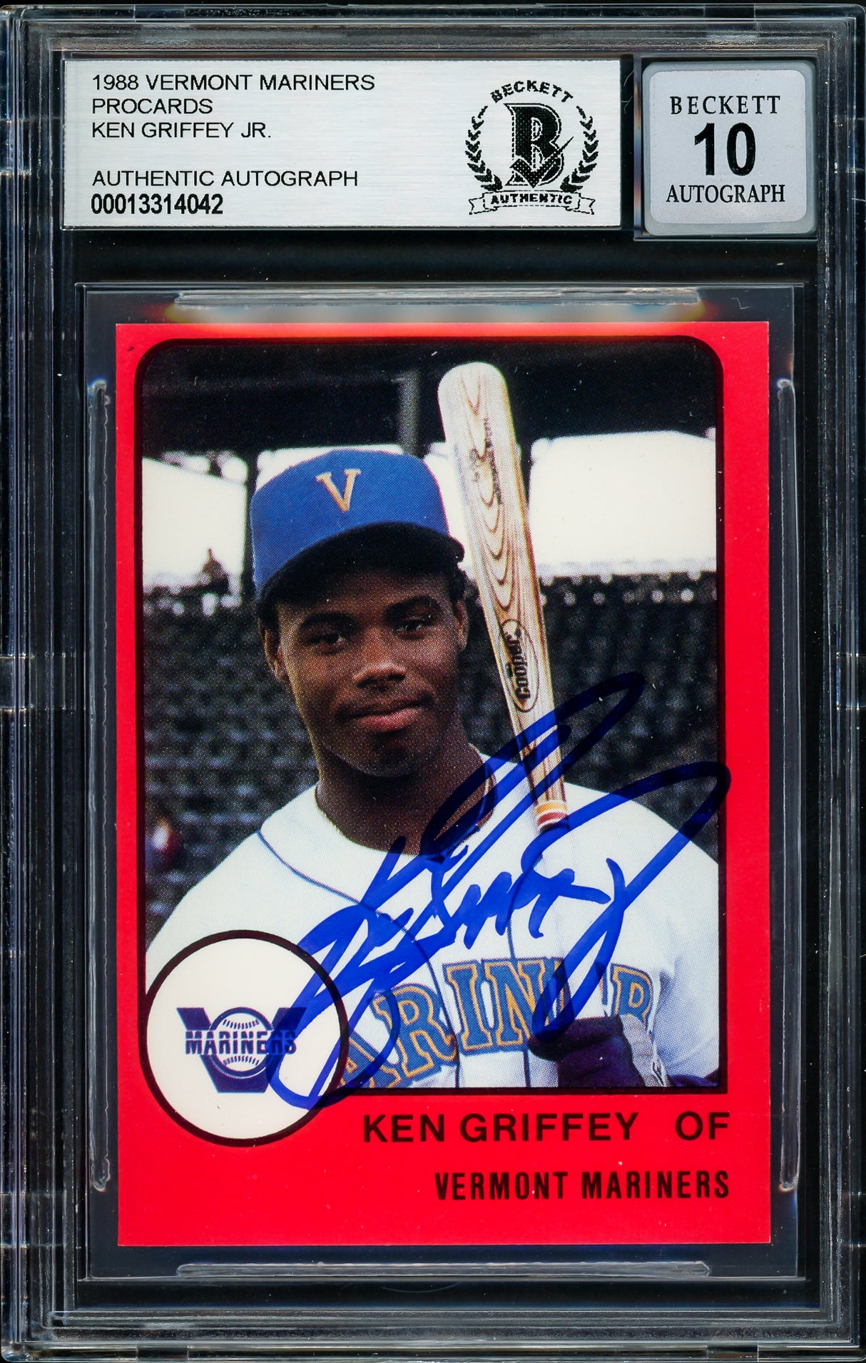 Ken Griffey Jr. Autographed 1988 Vermont Mariners Rookie Card Auto Grade Gem Mint 10 Beckett BAS #13314042