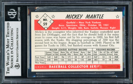 Mickey Mantle Autographed 1953 Bowman Reprint From 1983 Card #59 New York Yankees Beckett BAS #13921940