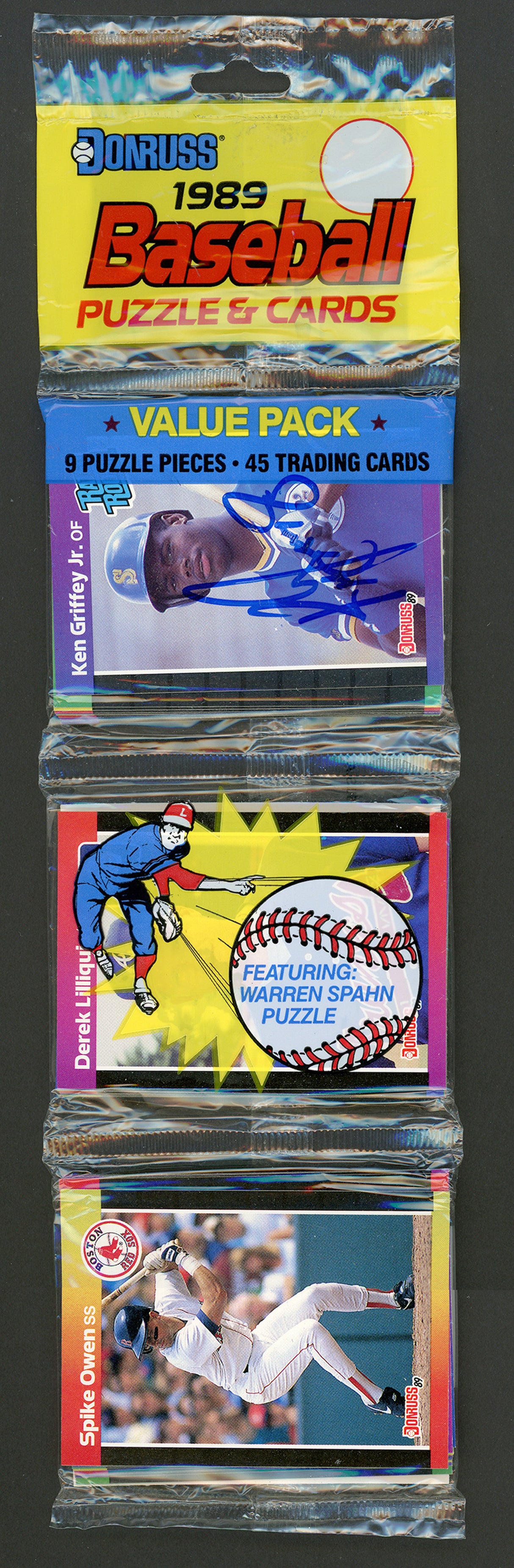 Ken Griffey Jr. Autographed 1989 Donruss Baseball Sealed Rack Pack Rookie Card #33 Seattle Mariners Beckett BAS #AA00382