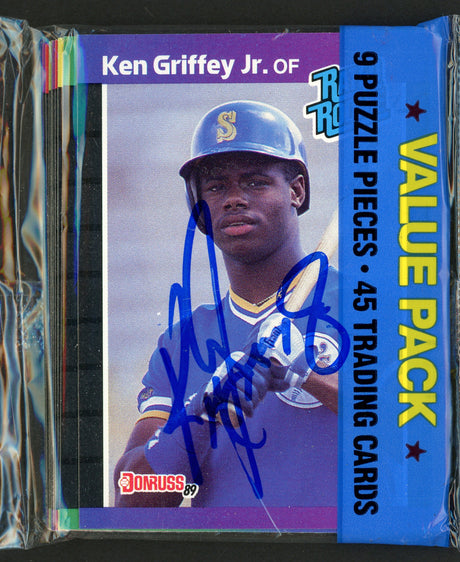 Ken Griffey Jr. Autographed 1989 Donruss Baseball Sealed Rack Pack Rookie Card #33 Seattle Mariners Beckett BAS #AA00382