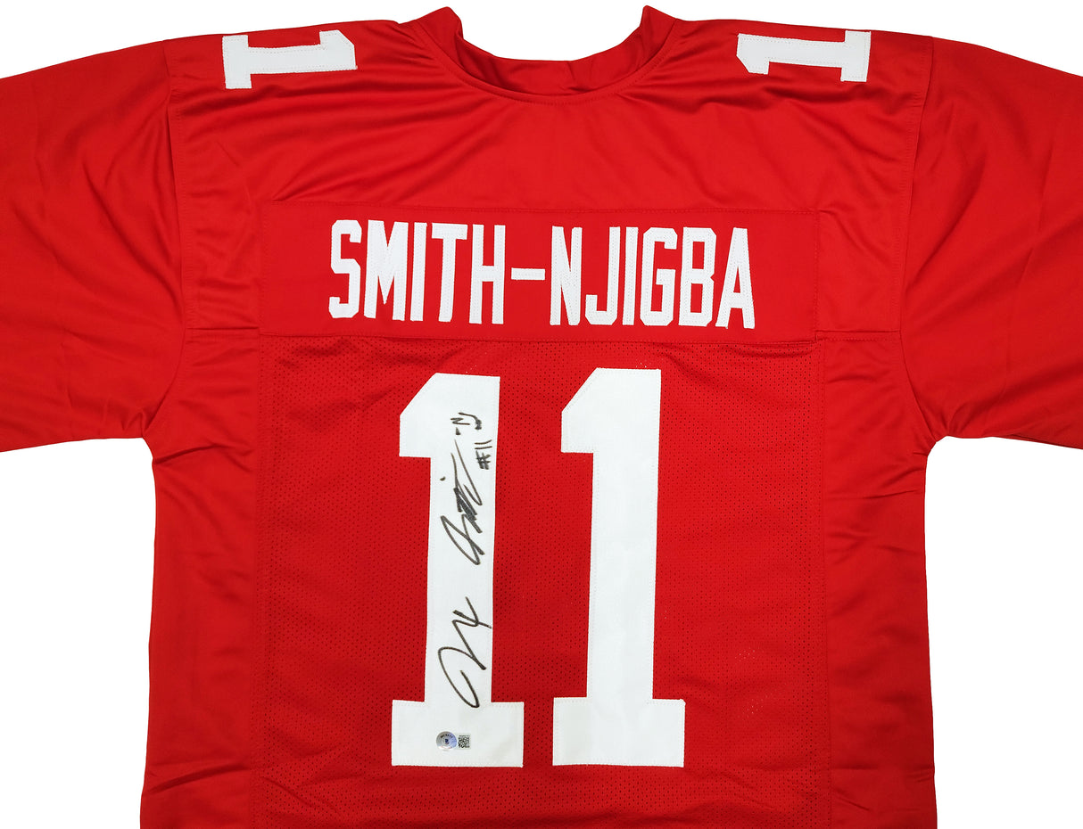 Ohio State Buckeyes Jaxon Smith-Njigba Autographed Red Jersey Beckett BAS QR Stock #201987