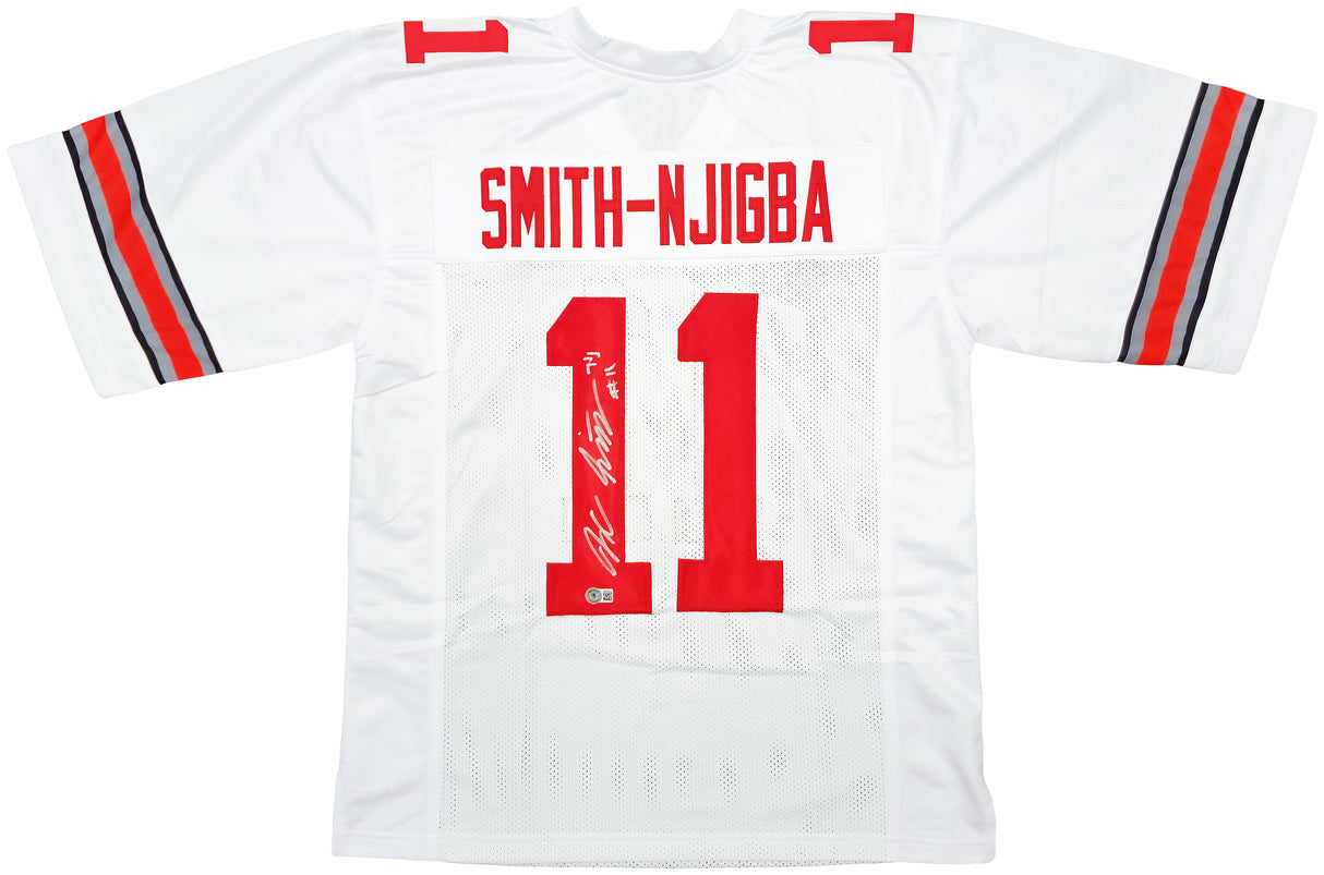 Ohio State Buckeyes Jaxon Smith-Njigba Autographed White Jersey Signed In Silver Beckett BAS QR Stock #201985