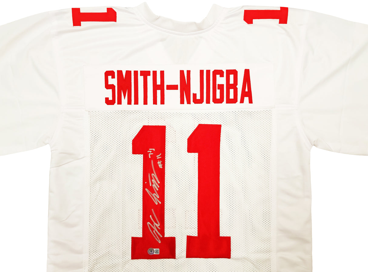 Ohio State Buckeyes Jaxon Smith-Njigba Autographed White Jersey Signed In Silver Beckett BAS QR Stock #201985