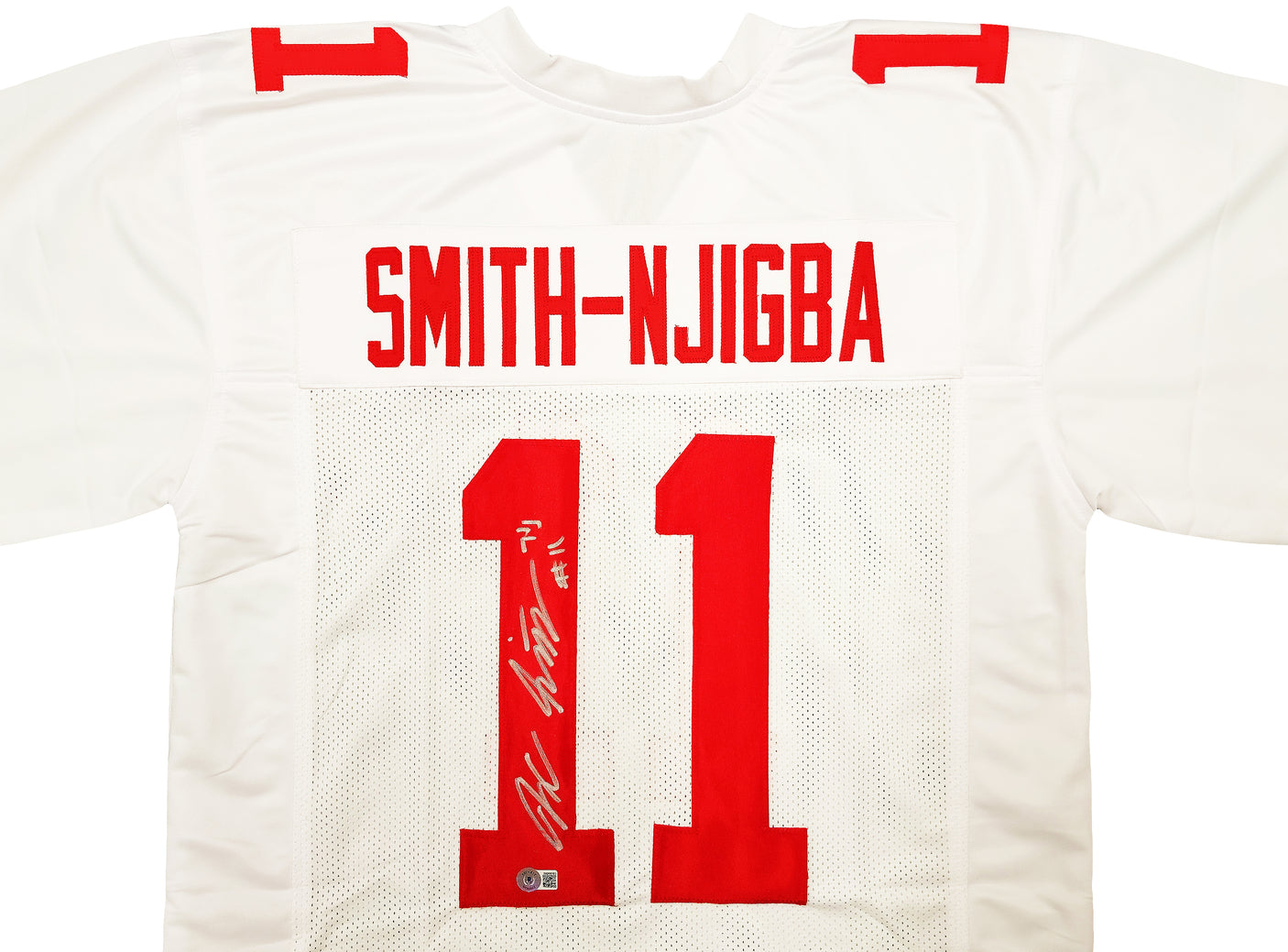 Ohio State Buckeyes Jaxon Smith-Njigba Autographed White Jersey Signed In Silver Beckett BAS QR Stock #201985