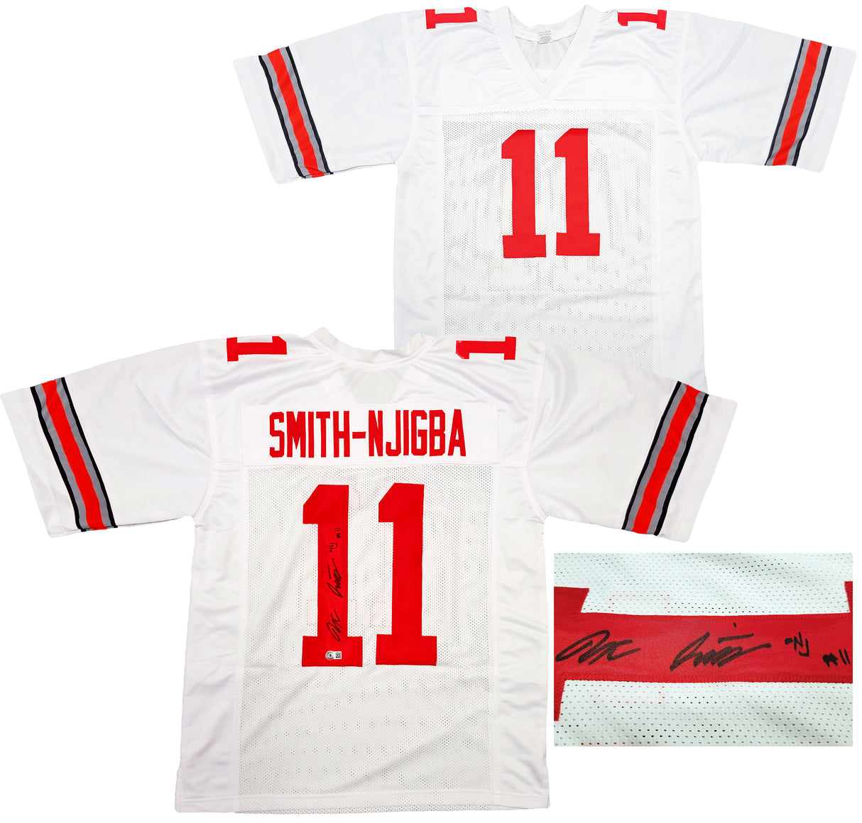 Ohio State Buckeyes Jaxon Smith-Njigba Autographed White Jersey Signed In Black Beckett BAS QR Stock #201986