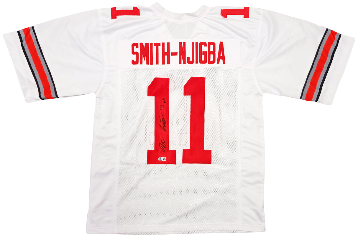 Ohio State Buckeyes Jaxon Smith-Njigba Autographed White Jersey Signed In Black Beckett BAS QR Stock #201986