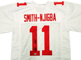 Ohio State Buckeyes Jaxon Smith-Njigba Autographed White Jersey Signed In Black Beckett BAS QR Stock #201986