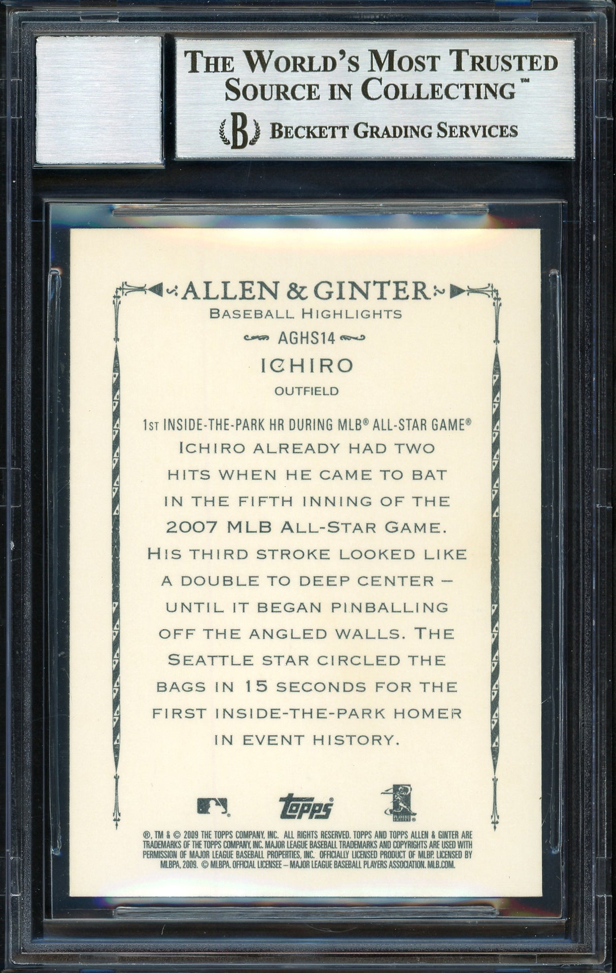 Ichiro Suzuki Autographed 2009 Topps Allen & Ginter Card #AGHS14 Seattle Mariners Auto Grade 10 Beckett BAS Stock #189863