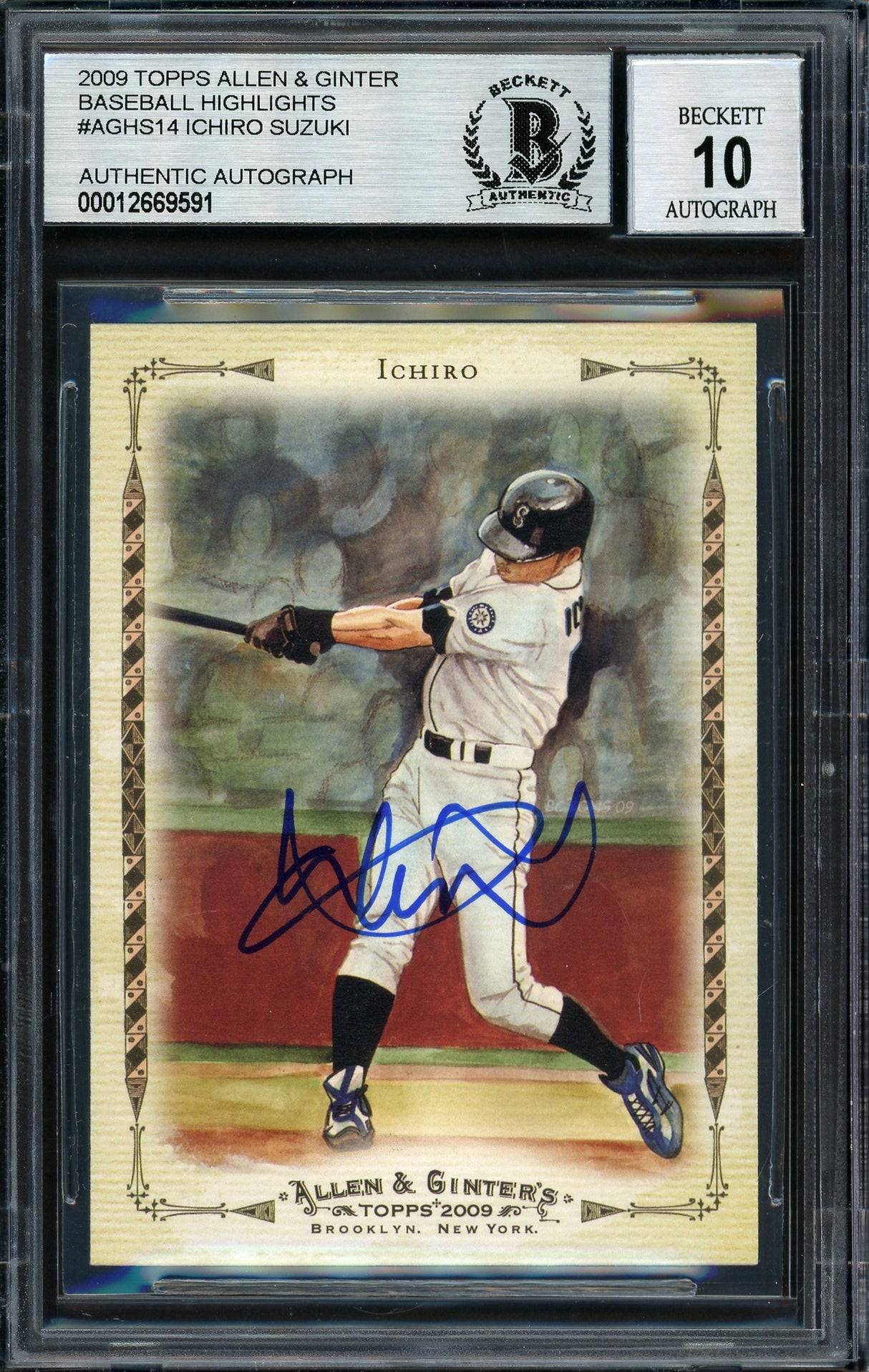 Ichiro Suzuki Autographed 2009 Topps Allen & Ginter Card #AGHS14 Seattle Mariners Auto Grade 10 Beckett BAS Stock #189863