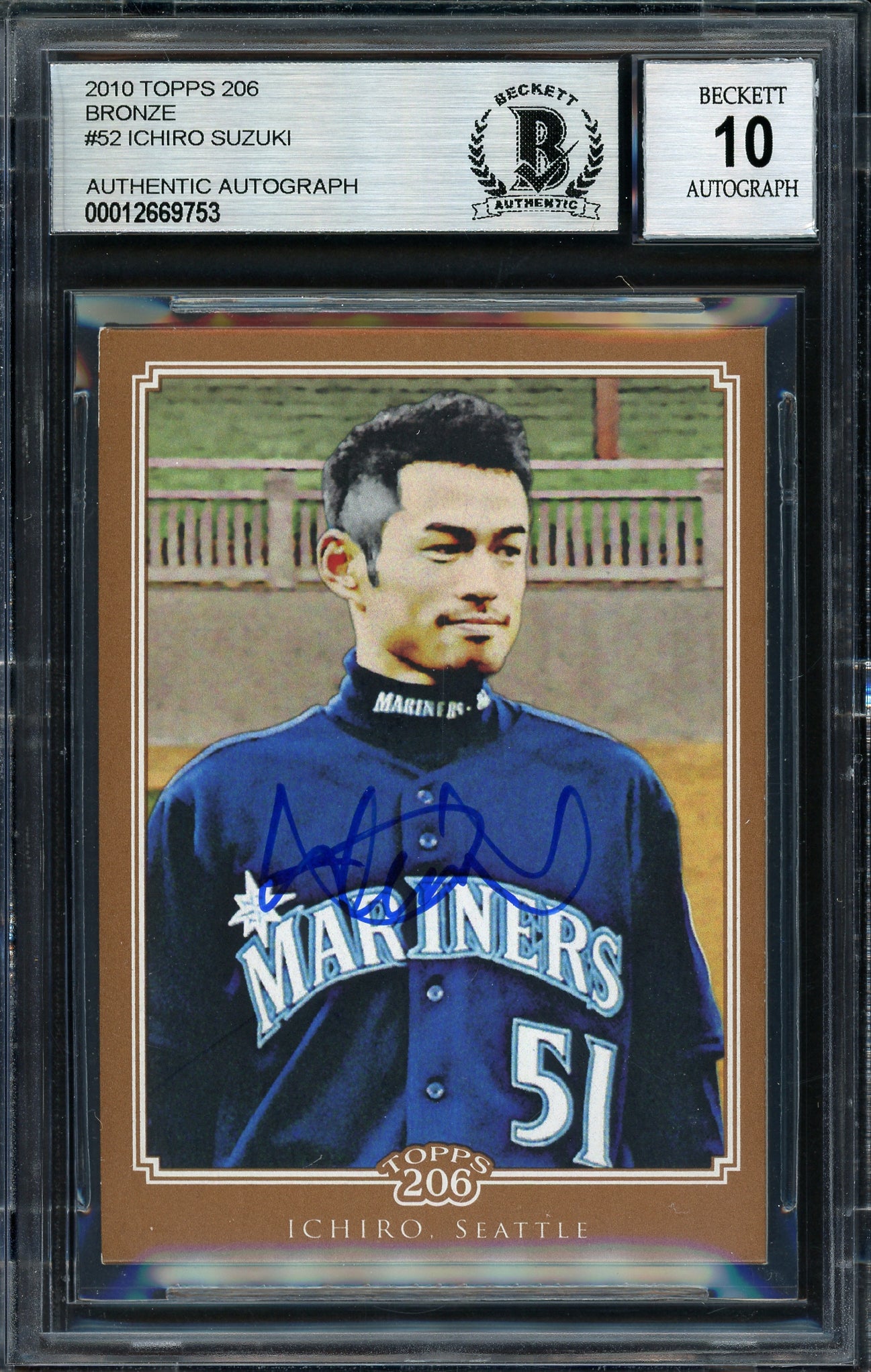 Ichiro Suzuki Autographed 2010 Topps 206 Bronze Card #52 Seattle Mariners Auto Grade 10 Beckett BAS #12669753