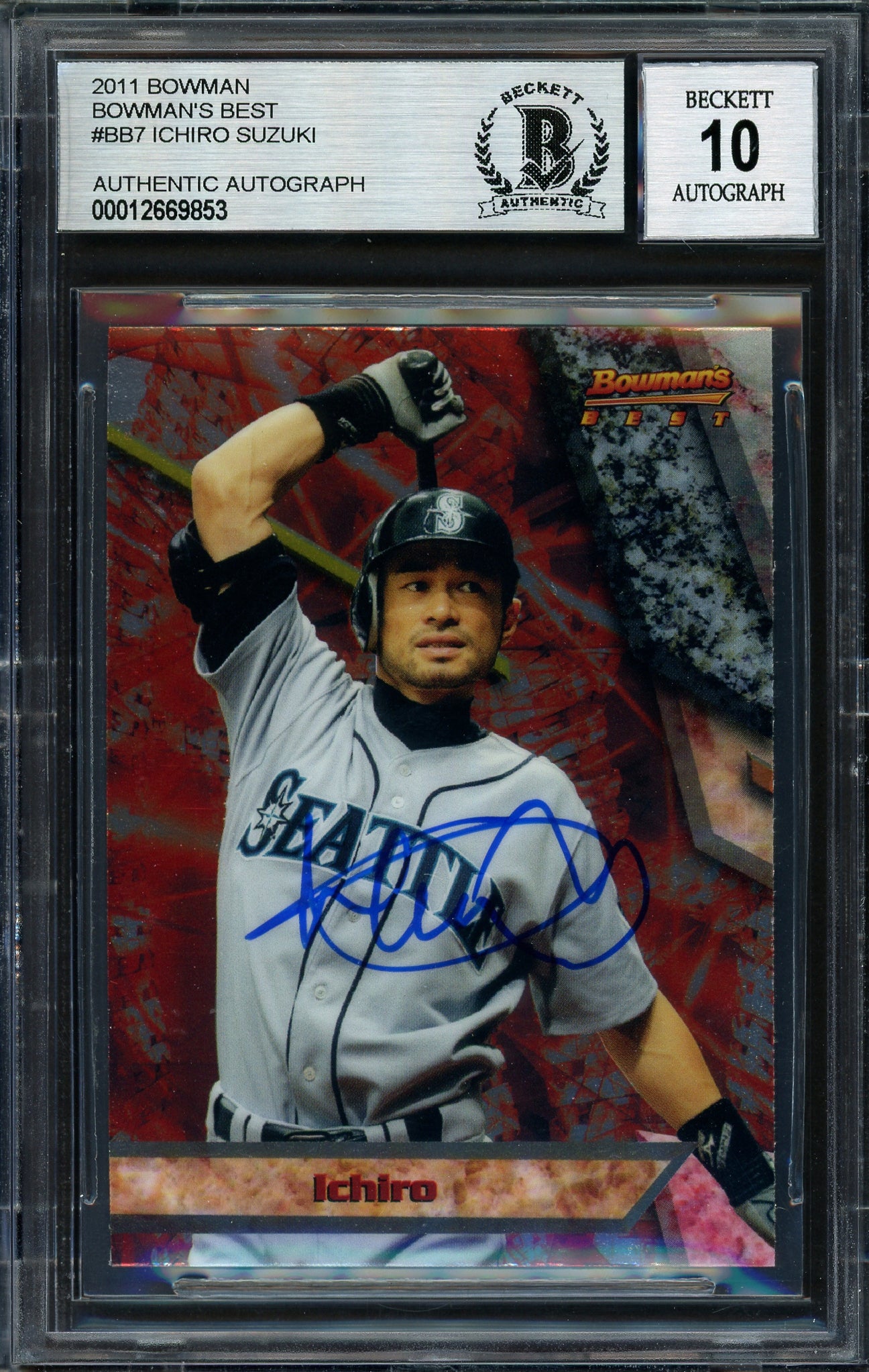 Ichiro Suzuki Autographed 2011 Bowman's Best Card #BB7 Seattle Mariners Auto Grade 10 Beckett BAS Stock #189894