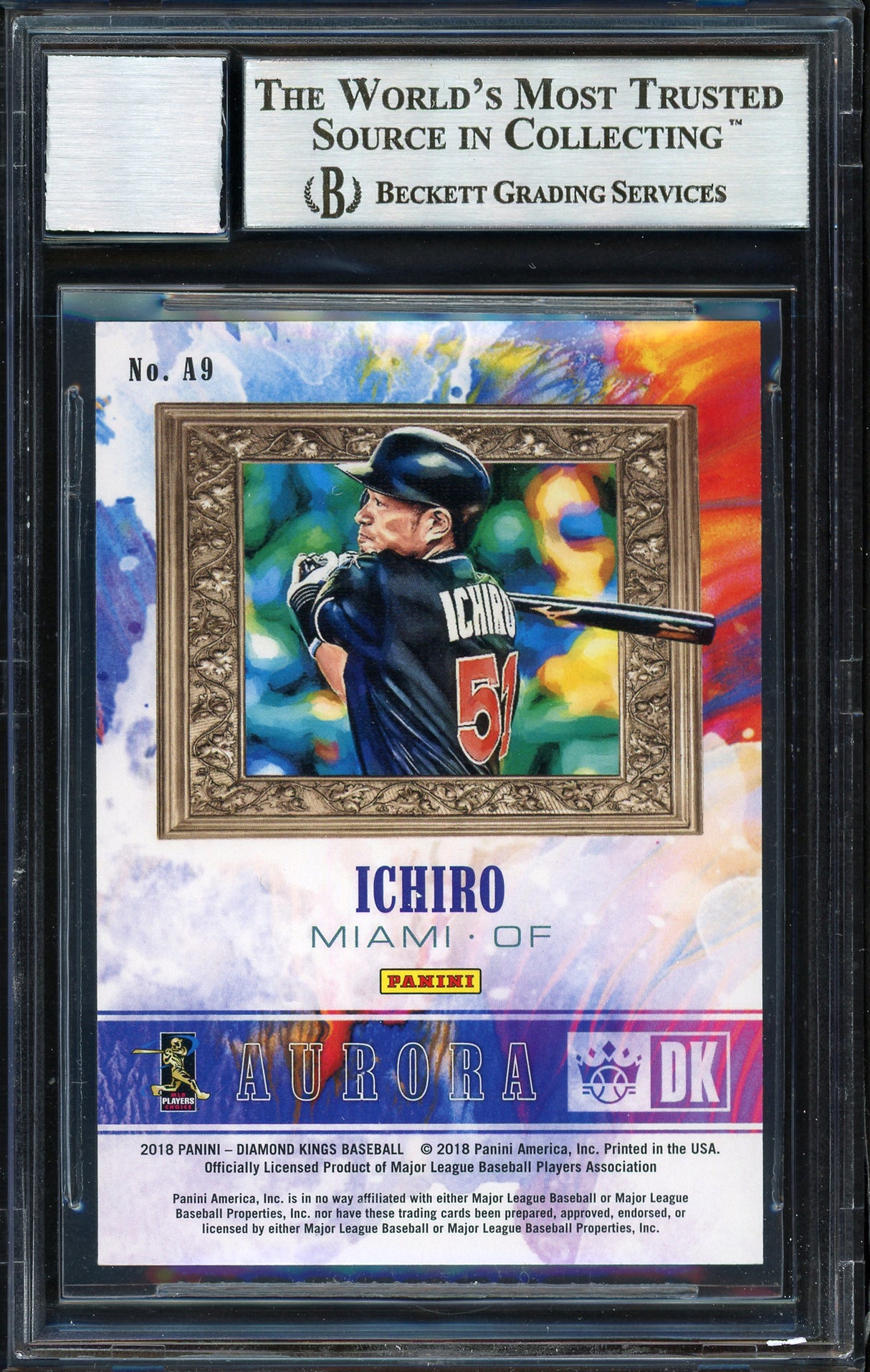 Ichiro Suzuki Autographed 2018 Panini Diamond Kings Aurora Card #A9 Miami Marlins Auto Grade 10 Beckett BAS #12670077