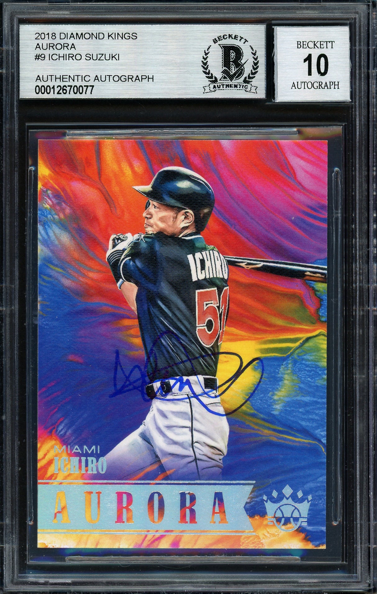 Ichiro Suzuki Autographed 2018 Panini Diamond Kings Aurora Card #A9 Miami Marlins Auto Grade 10 Beckett BAS #12670077