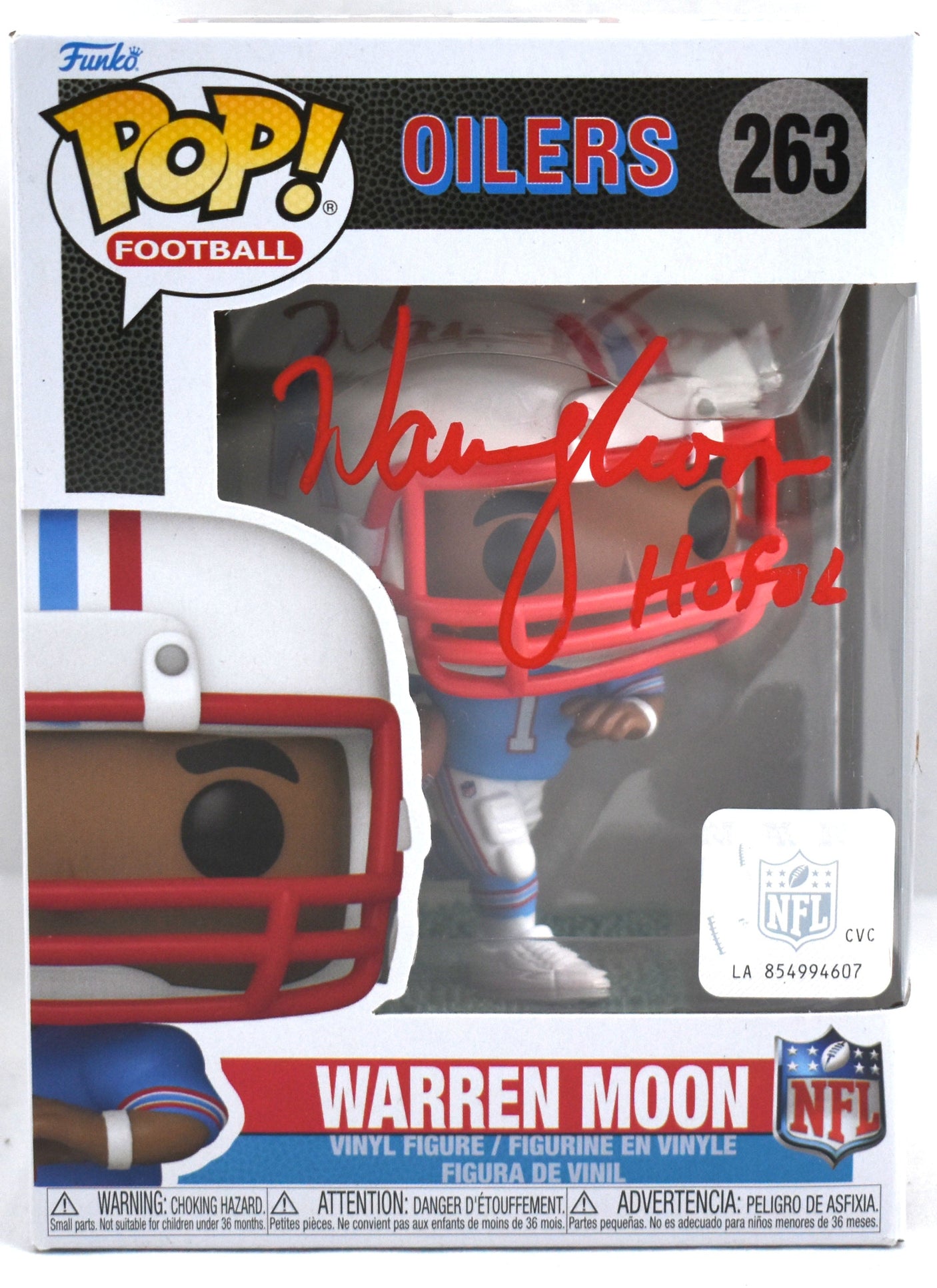 Warren Moon Autographed Houston Oilers Funko Pop #263 - Beckett W Hologram *Red