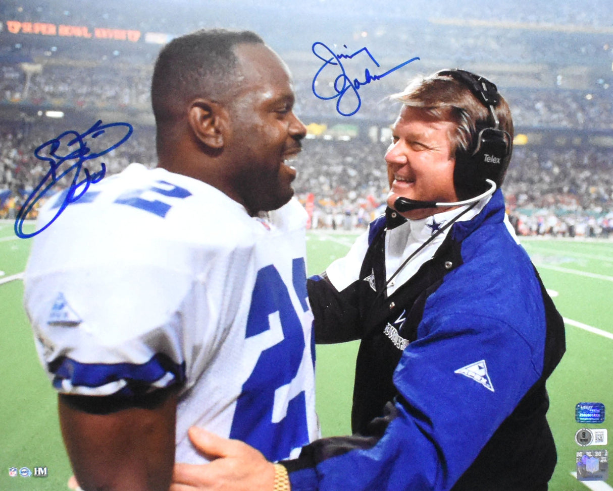 Emmitt Smith Jimmy Johnson Signed Cowboys 16x20 Celebration Photo-Beckett W Holo