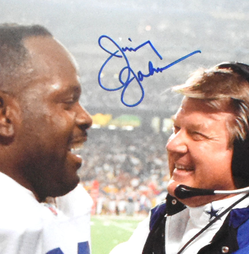 Emmitt Smith Jimmy Johnson Signed Cowboys 16x20 Celebration Photo-Beckett W Holo