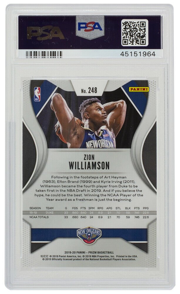 Zion Williamson 2019 Panini Prizm #248 Pelicans Basketball Card PSA Mint 9 - Sports Integrity