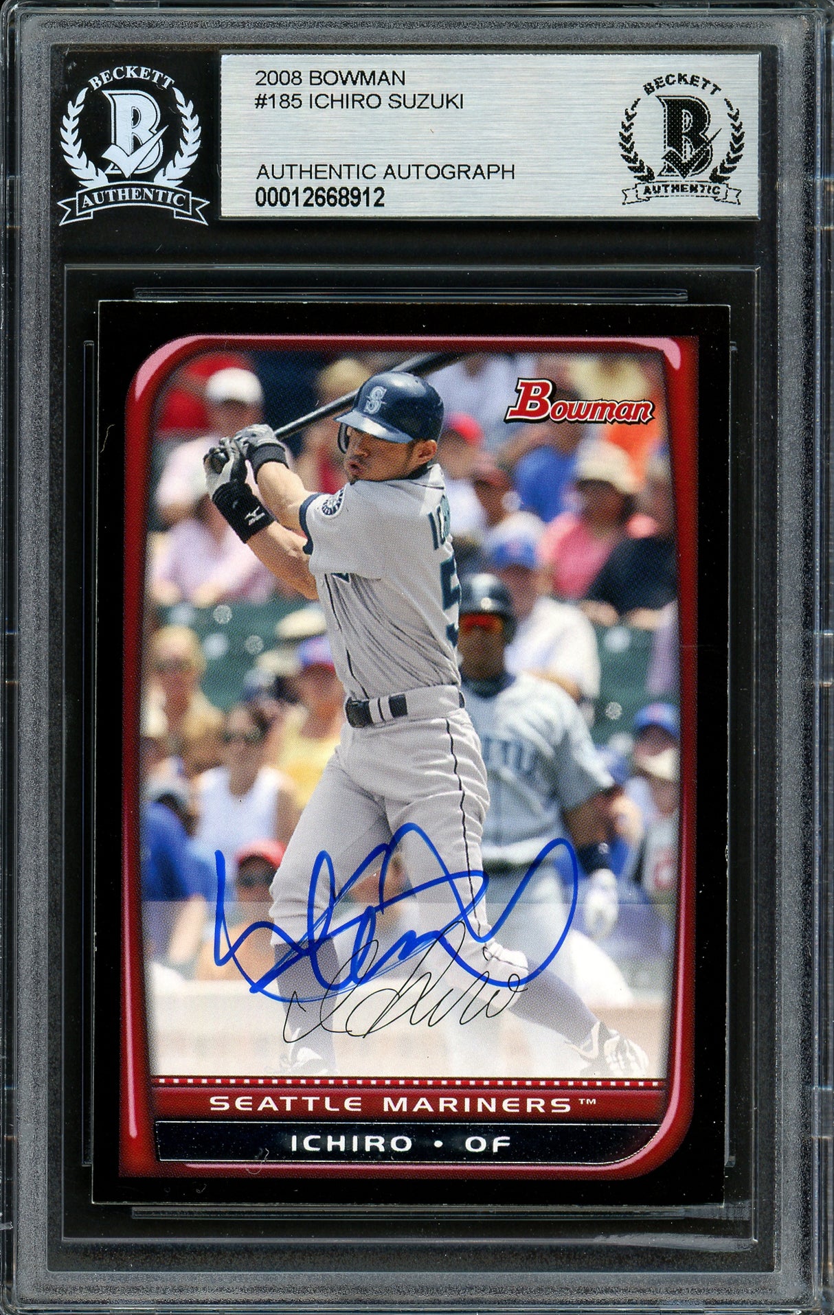 Ichiro Suzuki Autographed 2008 Bowman Card #185 Seattle Mariners Beckett BAS #12668912