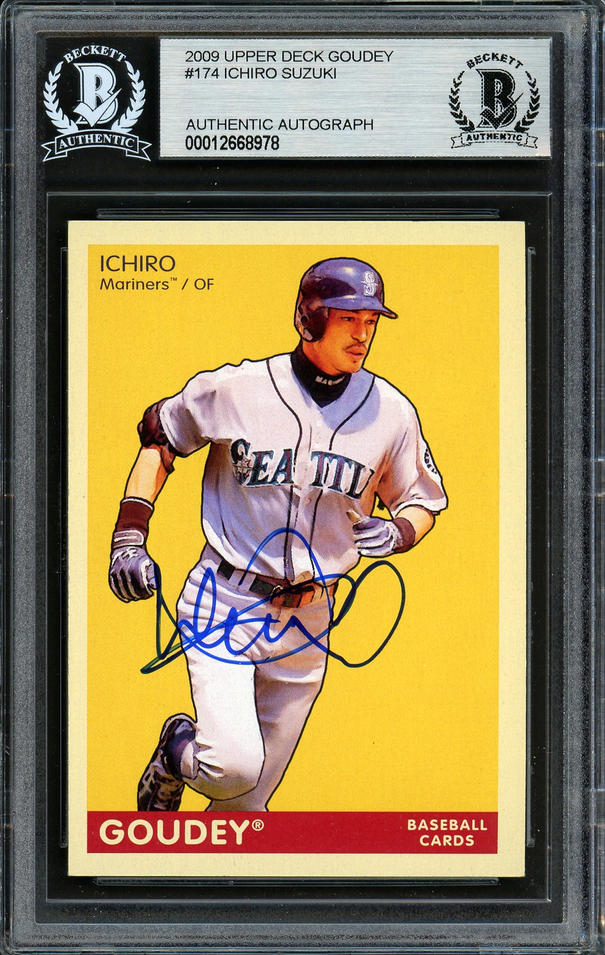 Ichiro Suzuki Autographed 2009 Upper Deck Goudey Card #174 Seattle Mariners Beckett BAS Stock #191314