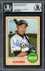 Ichiro Suzuki Autographed 2017 Topps Heritage Card #298 Miami Marlins Beckett BAS Stock #191393