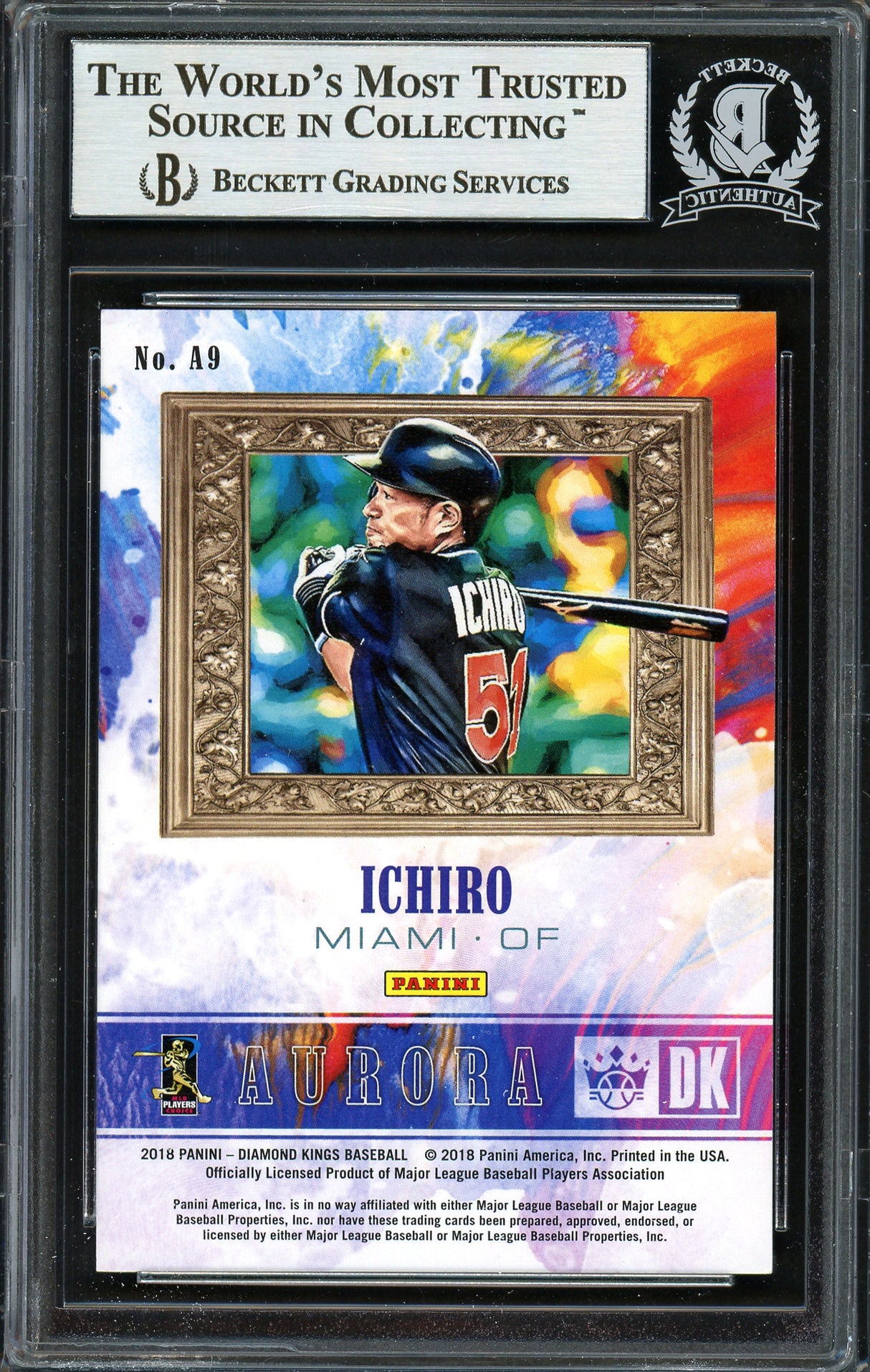 Ichiro Suzuki Autographed 2018 Panini Diamond Kings Aurora Card #A9 Miami Marlins Beckett BAS #12668033