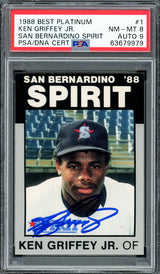 Ken Griffey Jr. Autographed 1988 Best Platinum Rookie Card #1 San Bernardino Spirit PSA 8 Auto Grade Mint 9 PSA/DNA #63679979