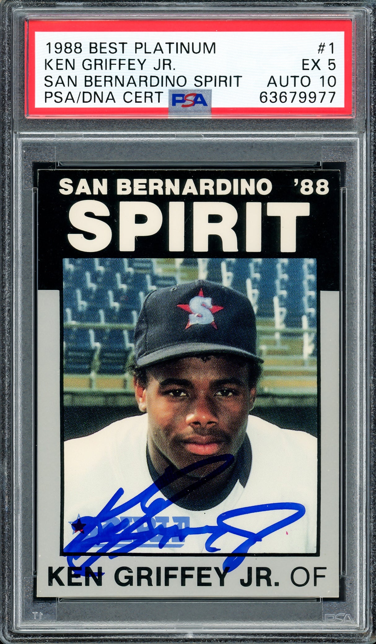 Ken Griffey Jr. Autographed 1988 Best Platinum Rookie Card #1 San Bernardino Spirit PSA 5 Auto Grade Gem Mint 10 PSA/DNA #63679977