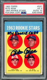 Pete Rose Autographed 1963 Topps Rookie Card #537 Cincinnati Reds PSA 3 Auto Grade Gem Mint 10 "My Rookie Card" PSA/DNA #63679998