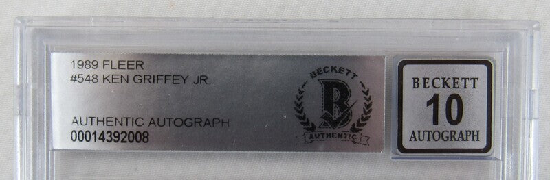 1989 Fleer Ken Griffey Jr. Signed Auto Autograph Card #548 Beckett Authentic Encapsulated Mint 10