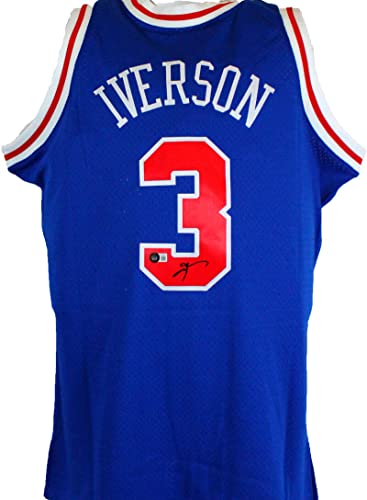 Allen Iverson Singed 76ers Blue M&N Hardwood Classic Swingman Jsy-Beckett W Holo