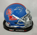 Evan Engram Autographed Ole Miss Rebels LT Blue Schutt Mini Helmet- JSA Auth