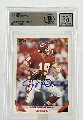 1993 Topps #340 Joe Montana Auto Kansas City Chiefs BAS Autograph 10