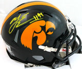 AJ Epenesa Autographed Iowa Hawkeyes Speed Mini Helmet- Beckett W *Yellow