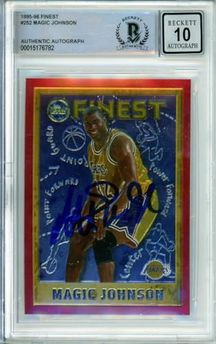 1995-96 Topps Finest #252 Magic Johnson Los Angeles Lakers BAS Autograph 10