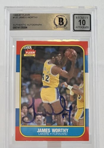 1986-87 Fleer #131 James Worthy Auto Los Angeles Lakers BAS Autograph 10