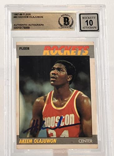 1987-88 Fleer #80 Hakeem Olajuwon Auto Houston Rockets BAS Autograph 10