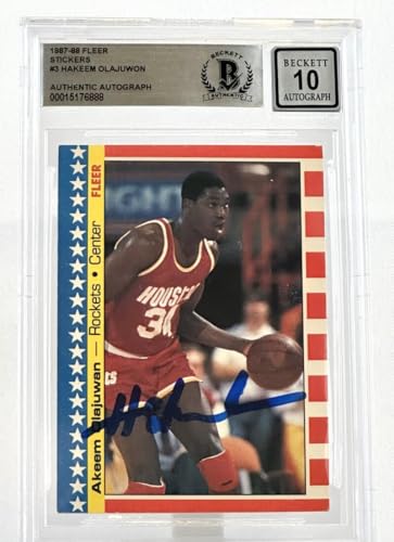 1987-88 Fleer Stickers #3 Hakeem Olajuwon Houston Rockets BAS Autograph 10