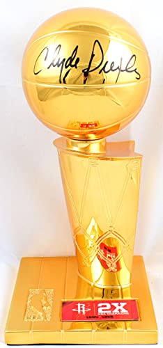 Clyde Drexler Houston Rockets Autographed 12'' Mini NBA Trophy- Beckett W Holo