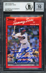 Sammy Sosa Autographed 1990 Donruss Rookie Card #489 Chicago White Sox Auto Grade Gem Mint 10 "Slammin Sammy" Beckett BAS Stock #192890