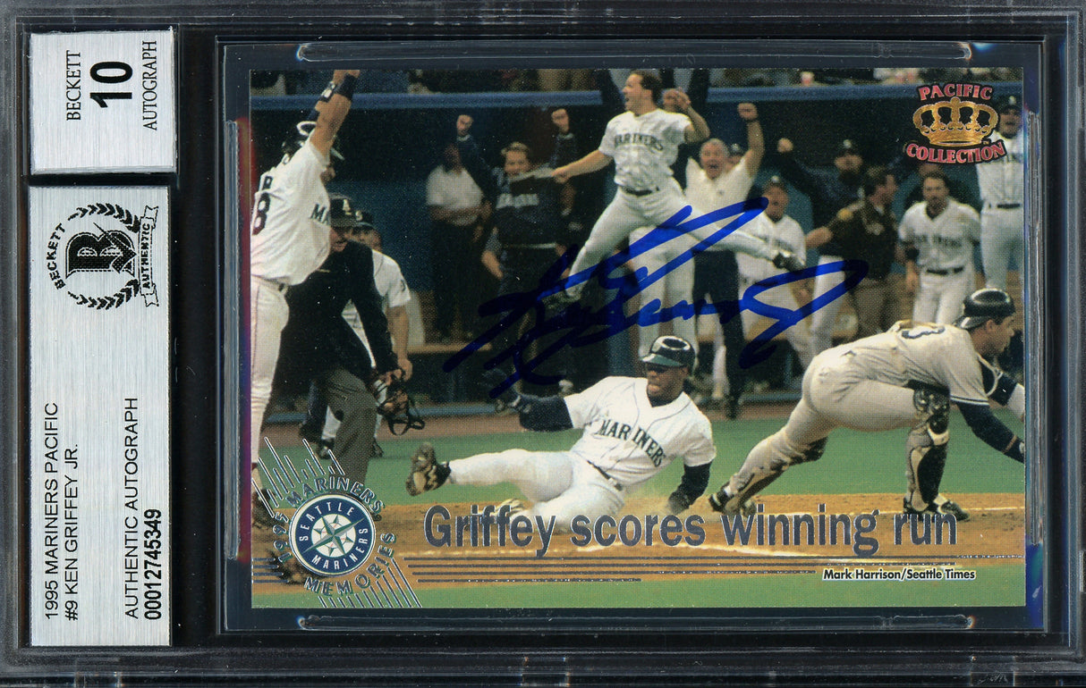 Ken Griffey Jr. Autographed 1995 Pacific Card #9 Seattle Mariners Auto Grade Gem Mint 10 Slide Beckett BAS #12745349