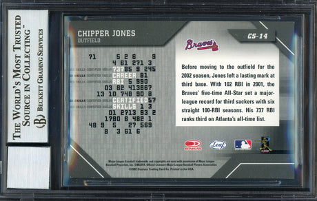 Chipper Jones Autographed 2002 Leaf Certified Skills Card #CS-14 Atlanta Braves Auto Grade Gem Mint 10 Beckett BAS #12745369